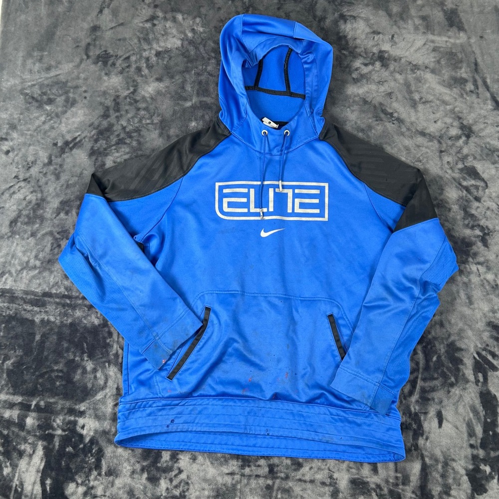 Nike Elite Hoodie Mens Large Blue Therma-Fit Basketball Pullover 2921